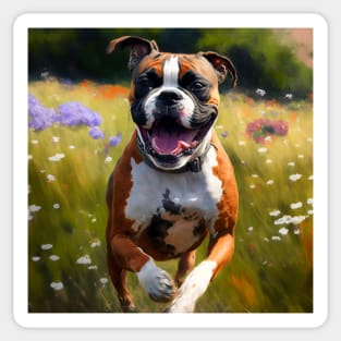 Wildflowers and Boxer Impressionist Art Print Sticker